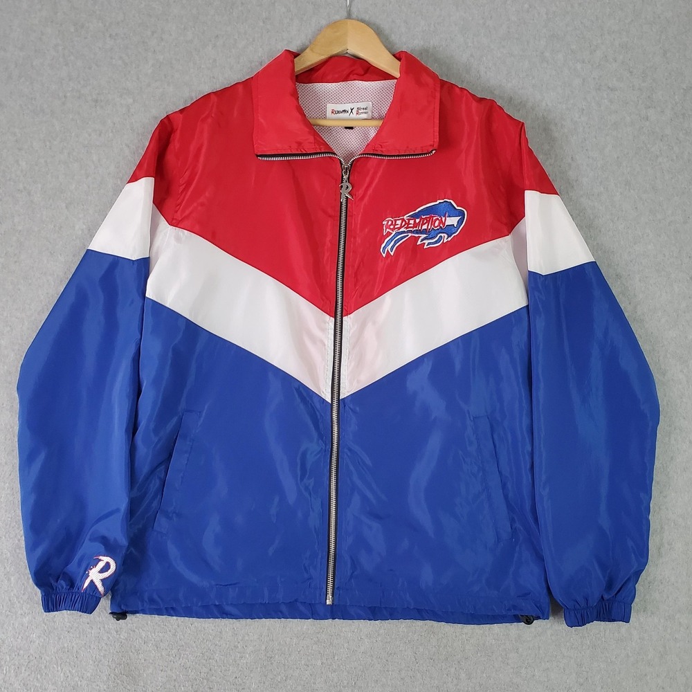 Redemption Street Runner Jacket Mens Large Blue Red White Colorblock Windbreaker